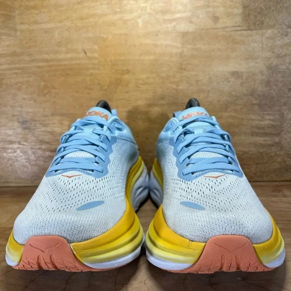 Hoka One One Bondi 8 REFLECTIVE Womens Size 9 Running Shoes Sneakers Blue Yellow - Picture 2 of 12
